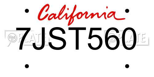 7JST560 California License Plate