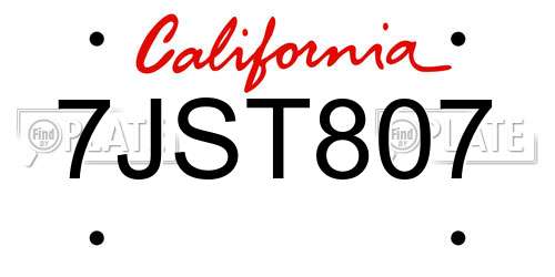7JST807 California License Plate