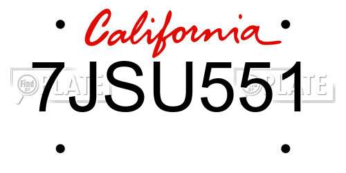 7JSU551 California License Plate