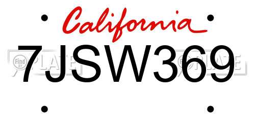 7JSW369 California License Plate