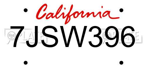 7JSW396 California License Plate