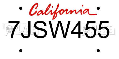 7JSW455 California License Plate
