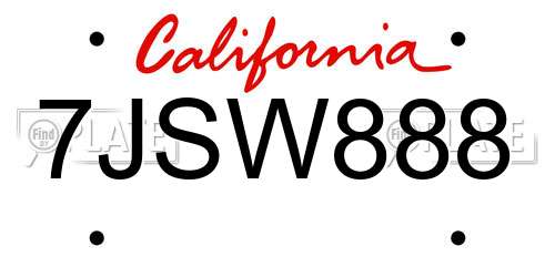 7JSW888 California License Plate