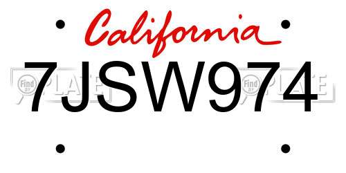 7JSW974 California License Plate