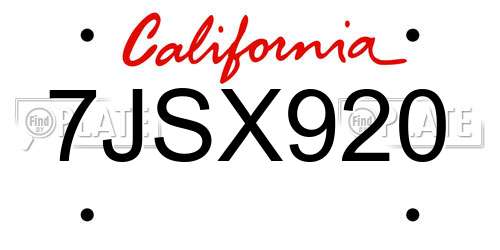 7JSX920 California License Plate