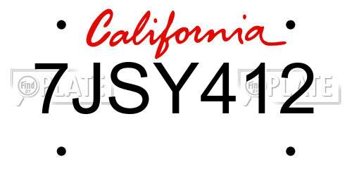 7JSY412 California License Plate