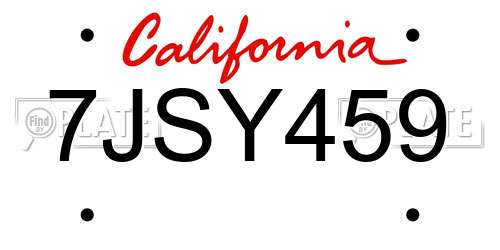 7JSY459 California License Plate