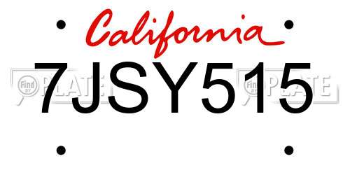 7JSY515 California License Plate