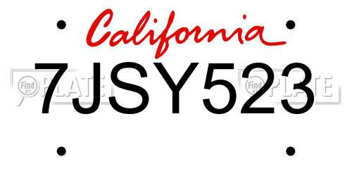 7JSY523 California License Plate