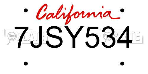 7JSY534 California License Plate