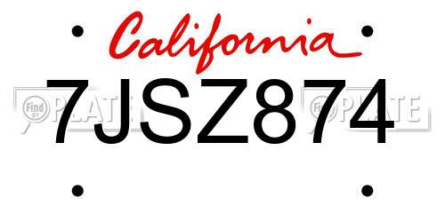 7JSZ874 California License Plate