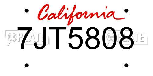 7JT5808 California License Plate