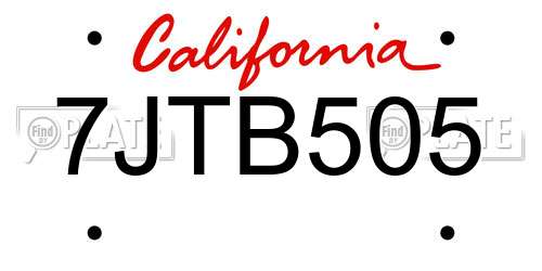 7JTB505 California License Plate