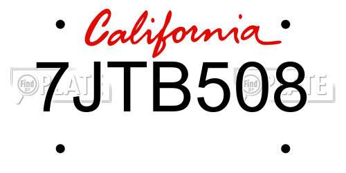7JTB508 California License Plate