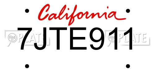 7JTE911 California License Plate