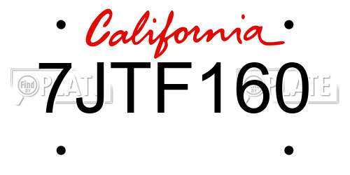 7JTF160 California License Plate