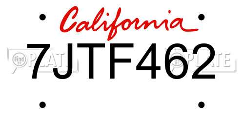 7JTF462 California License Plate
