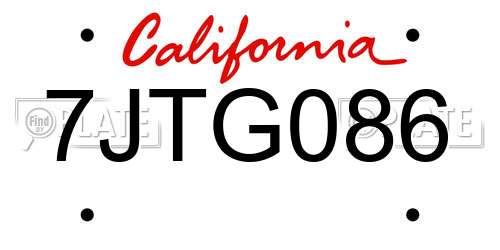 7JTG086 California License Plate