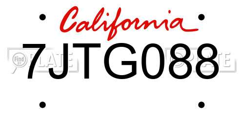 7JTG088 California License Plate