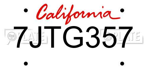 7JTG357 California License Plate