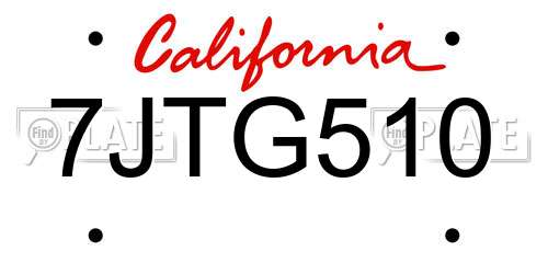 7JTG510 California License Plate