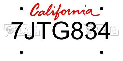 7JTG834 California License Plate
