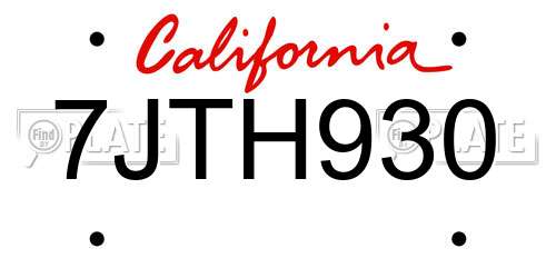 7JTH930 California License Plate