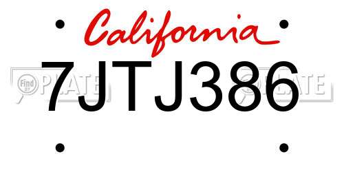 7JTJ386 California License Plate