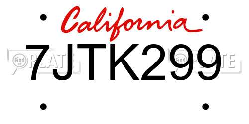 7JTK299 California License Plate