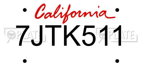 7JTK511 California License Plate