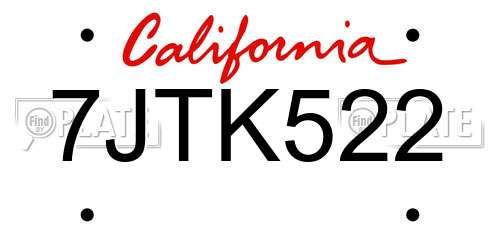 7JTK522 California License Plate