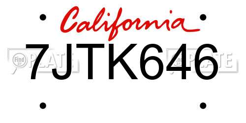 7JTK646 California License Plate