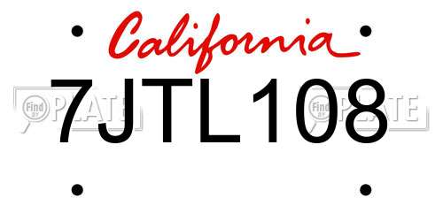 7JTL108 California License Plate