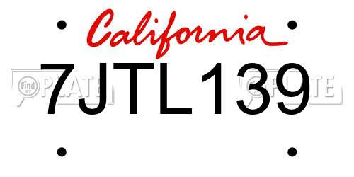 7JTL139 California License Plate