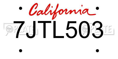 7JTL503 California License Plate