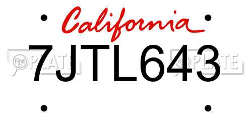 7JTL643 California License Plate
