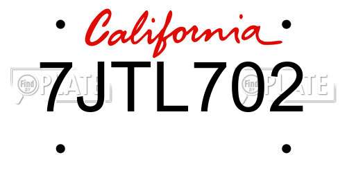 7JTL702 California License Plate