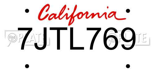 7JTL769 California License Plate