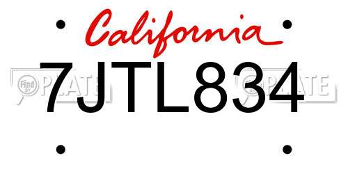 7JTL834 California License Plate