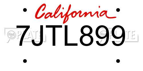 7JTL899 California License Plate