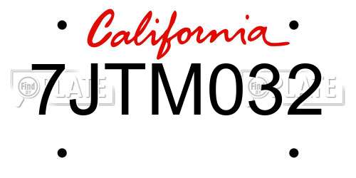 7JTM032 California License Plate