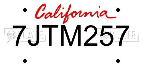7JTM257 California License Plate
