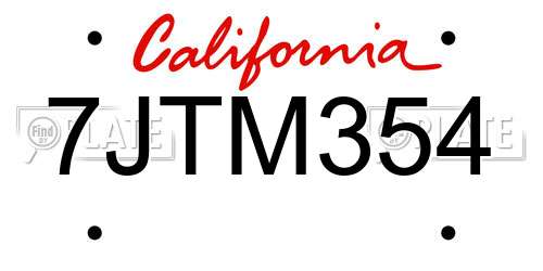 7JTM354 California License Plate