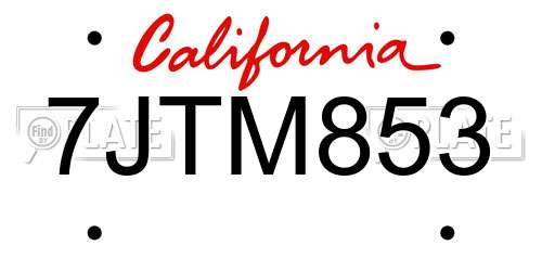 7JTM853 California License Plate