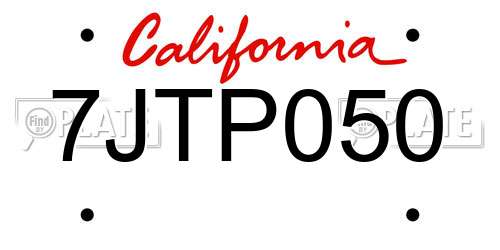 7JTP050 California License Plate