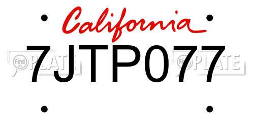 7JTP077 California License Plate
