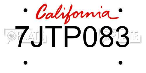 7JTP083 California License Plate