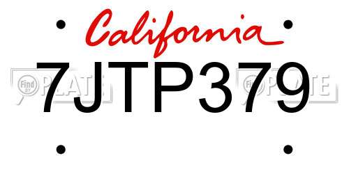 7JTP379 California License Plate