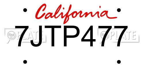 7JTP477 California License Plate