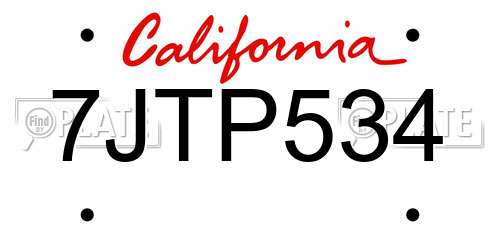 7JTP534 California License Plate